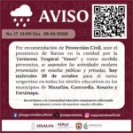 La medida aplica este miércoles 28 de octubre en escuelas públicas y privadas de todos los niveles educativos de Mazatlán, Concordia, Rosario y Escuinapa.