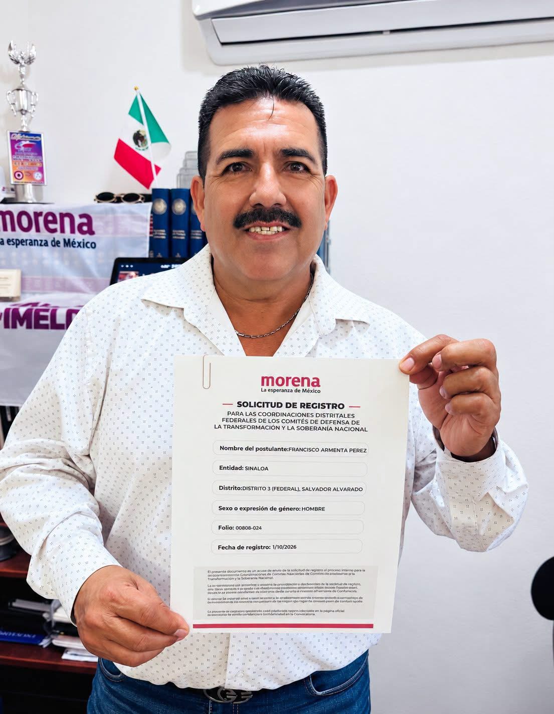 Francisco Armenta se registra para buscar la Coordinación Federal del Distrito 03