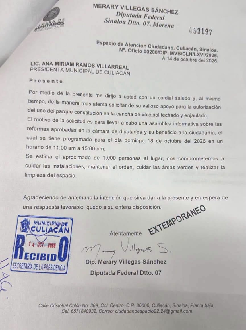 Merary Villegas pidió cancha de voleibol para su asamblea; oficio no menciona la Concha Acústica